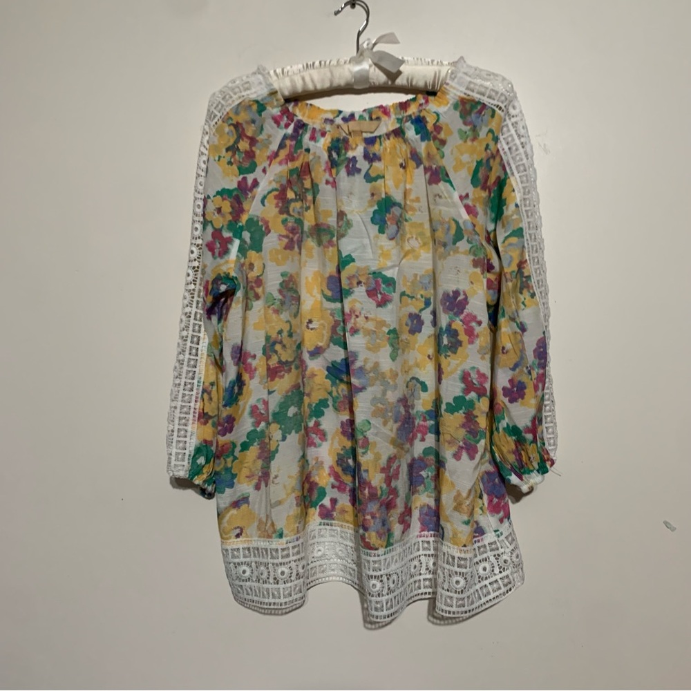 Hope & Harlow Floral Peasant Top Womens Size Large Crochet Lace Trim